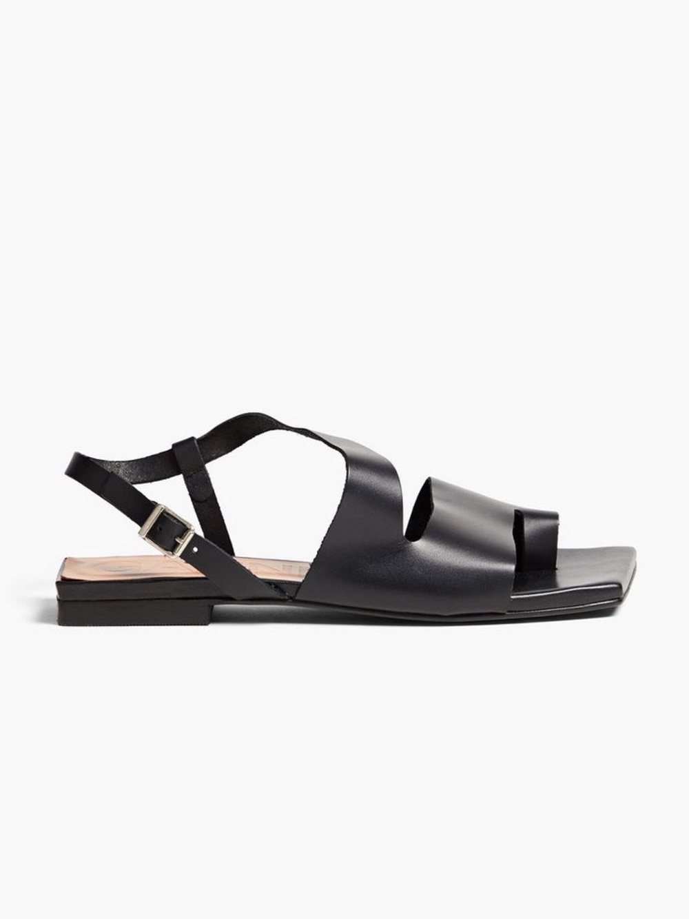 Ganni Thong Sandal Asymmetric Cut-Out Detail Leather In Black EU 38 US 8.5
